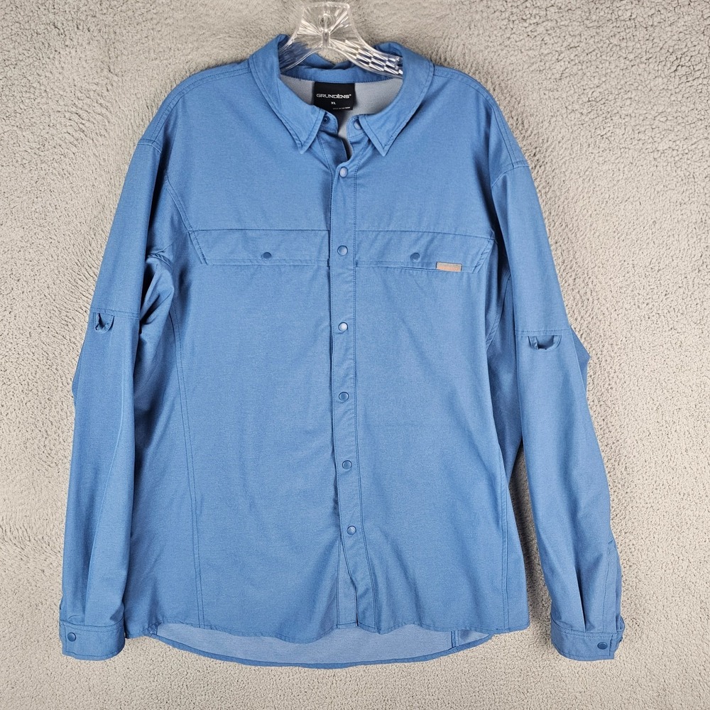 Grundens‎ Fishing Shirt Mens XL Blue Stretch Performance Long Sleeve Snap Front